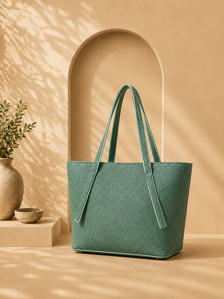 Sage Green Shoulder Tote | Structured Faux Leather Bag