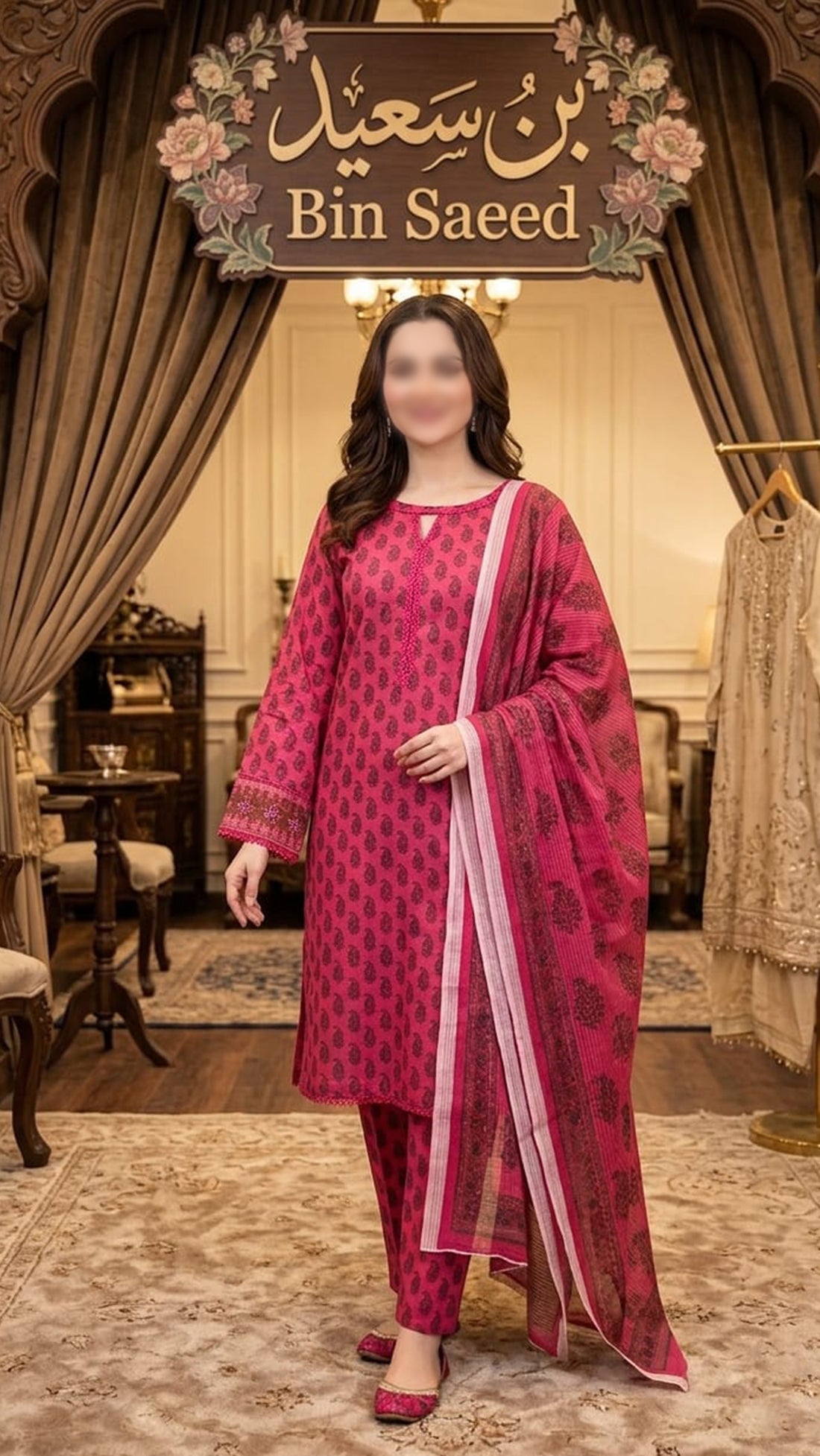 Magenta Ikat Print Doria Suit