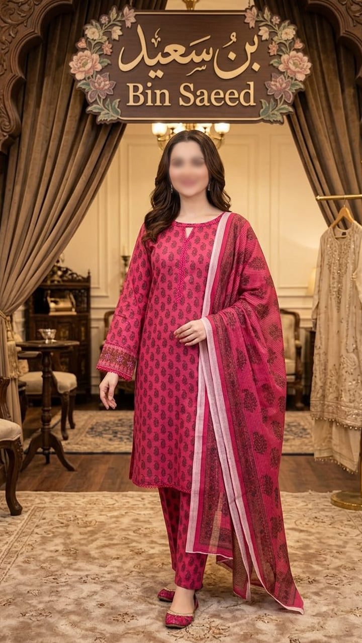 Magenta Ikat Print Doria Suit