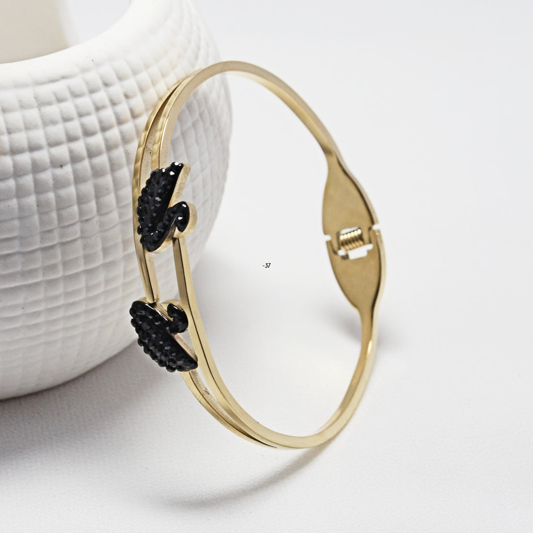 Black Crystal Leaf Cuff Bracelet