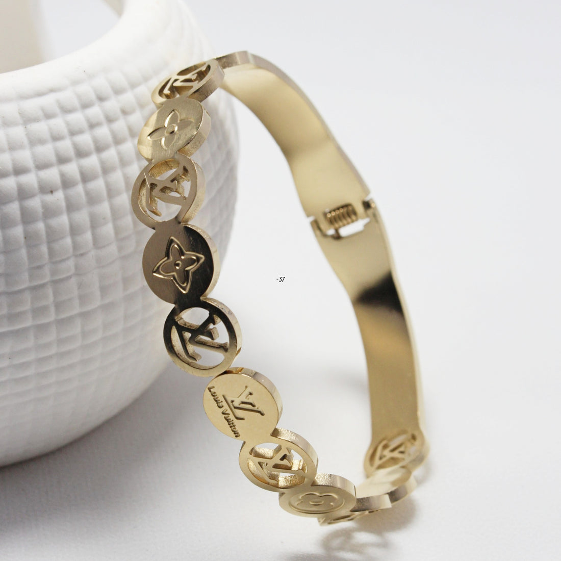 Luxury Inspired Gold-Tone Charm Bangle Bracelet
