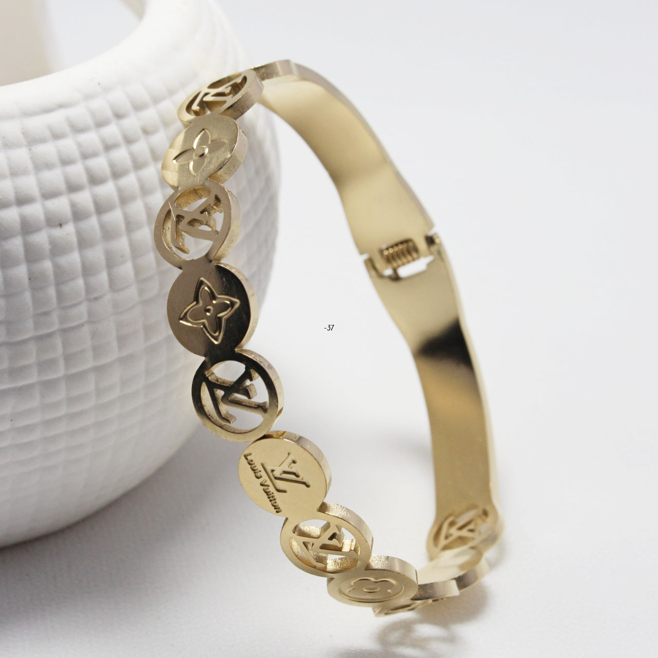 Luxury Inspired Gold-Tone Charm Bangle Bracelet
