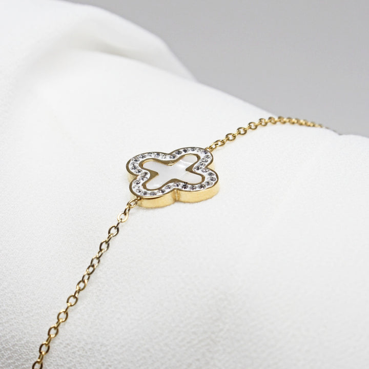 Elegant Clover Crystal Bracelet  Gold Finish