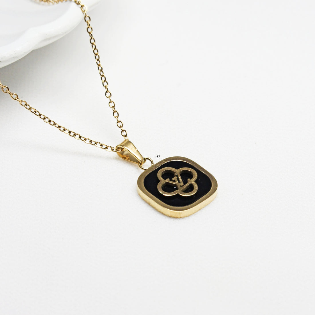 Elegant Black Enamel Pendant Necklace