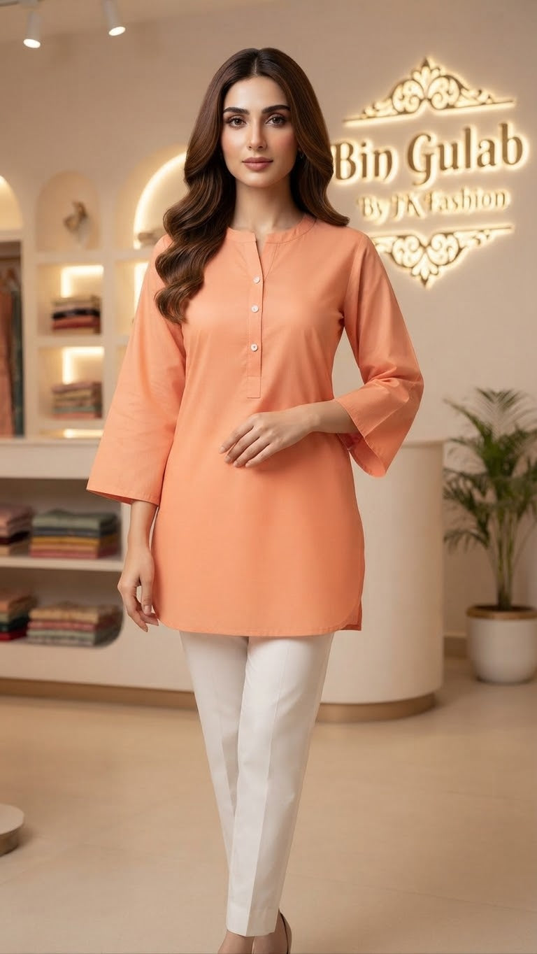 Zyan & Co. Peach Lawn Kurti | Breathable Summer Essential for Daily & Office Wear