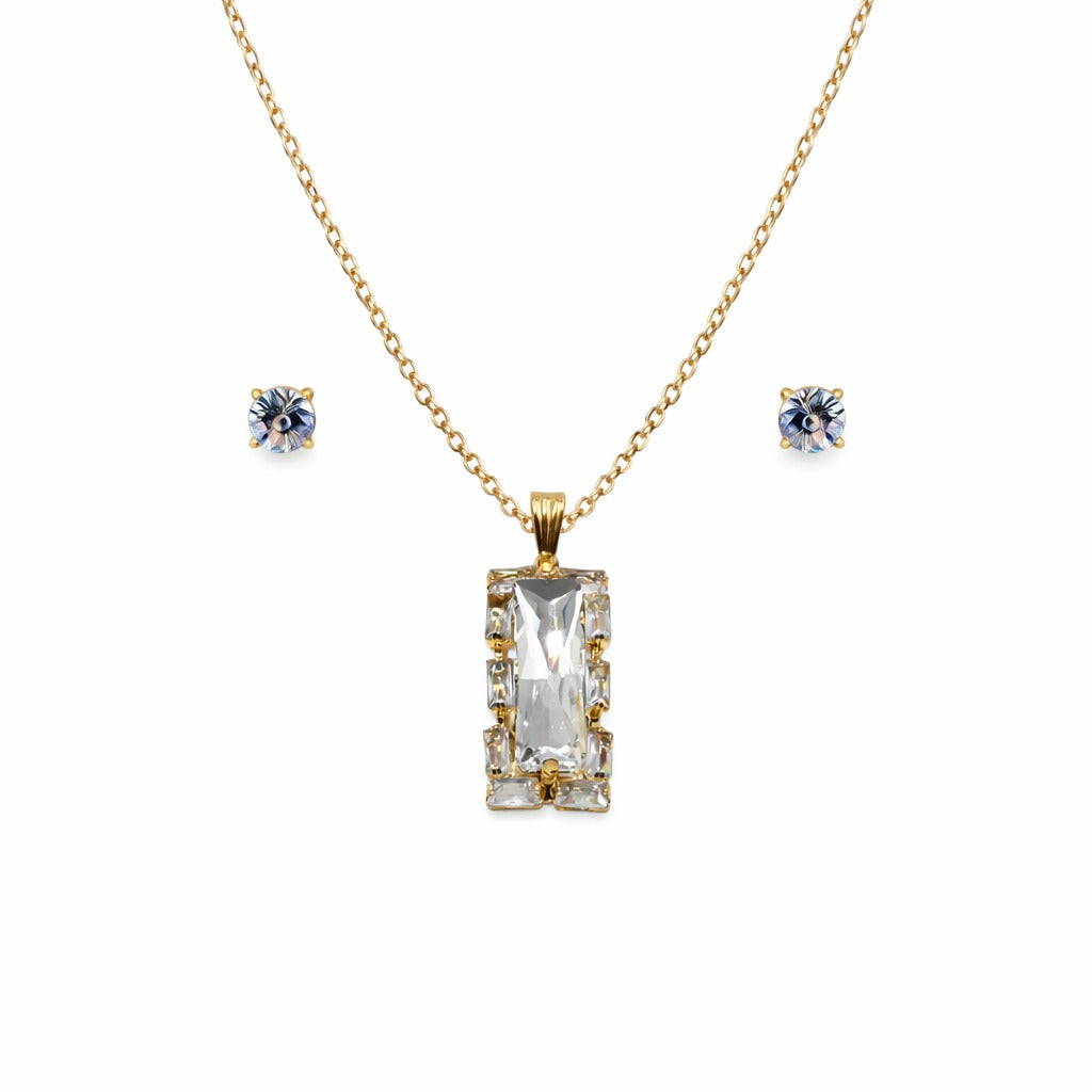 Elegant Golden Teardrop Stone Jewelry Set – Necklace & Earrings