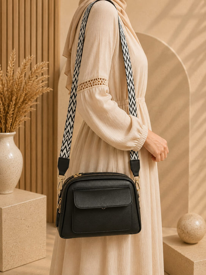 Cross Body Bag with Front Pocket – Double Zipper & Adjustable Woven Strap