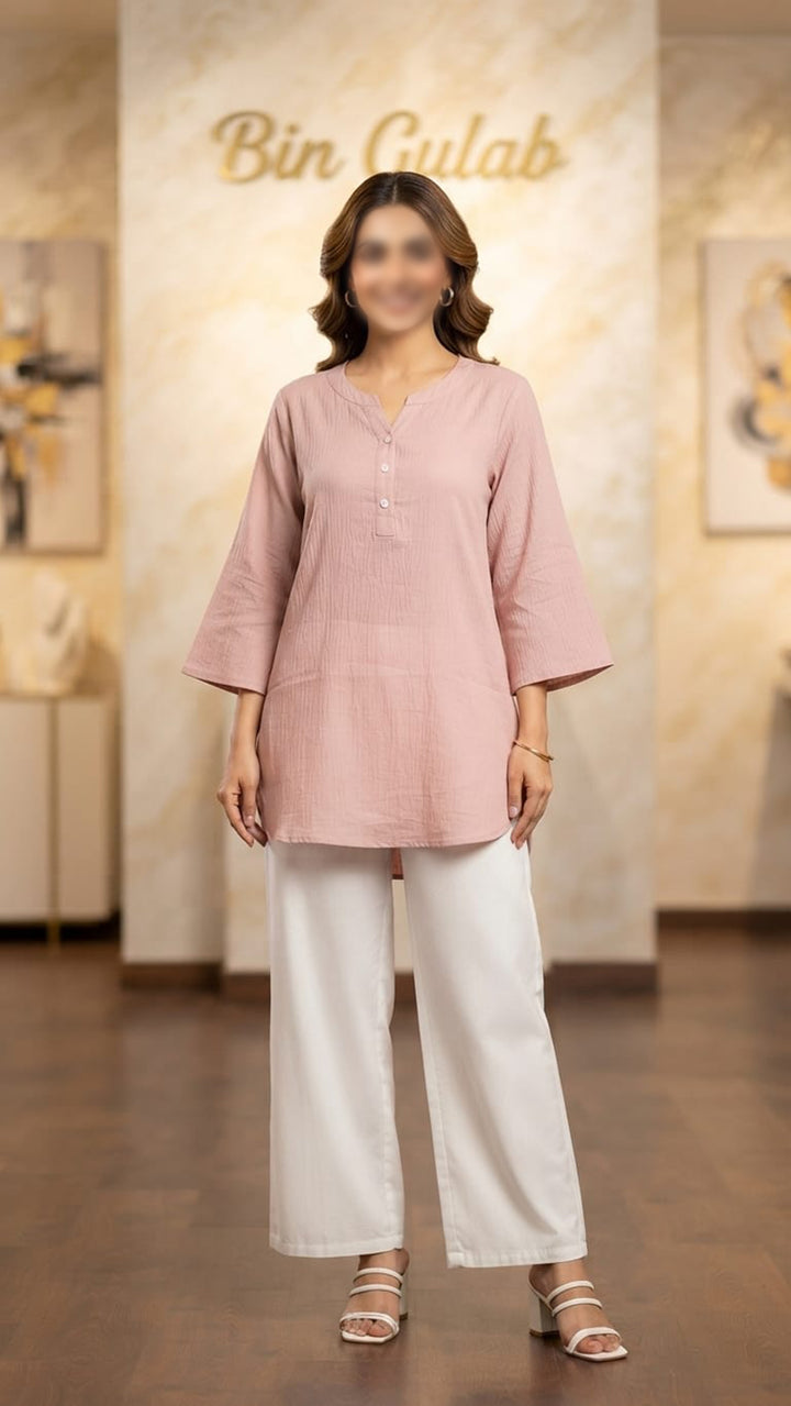 Blush Pink Tunic &amp; White Palazzo Set | Casual 2-Piece