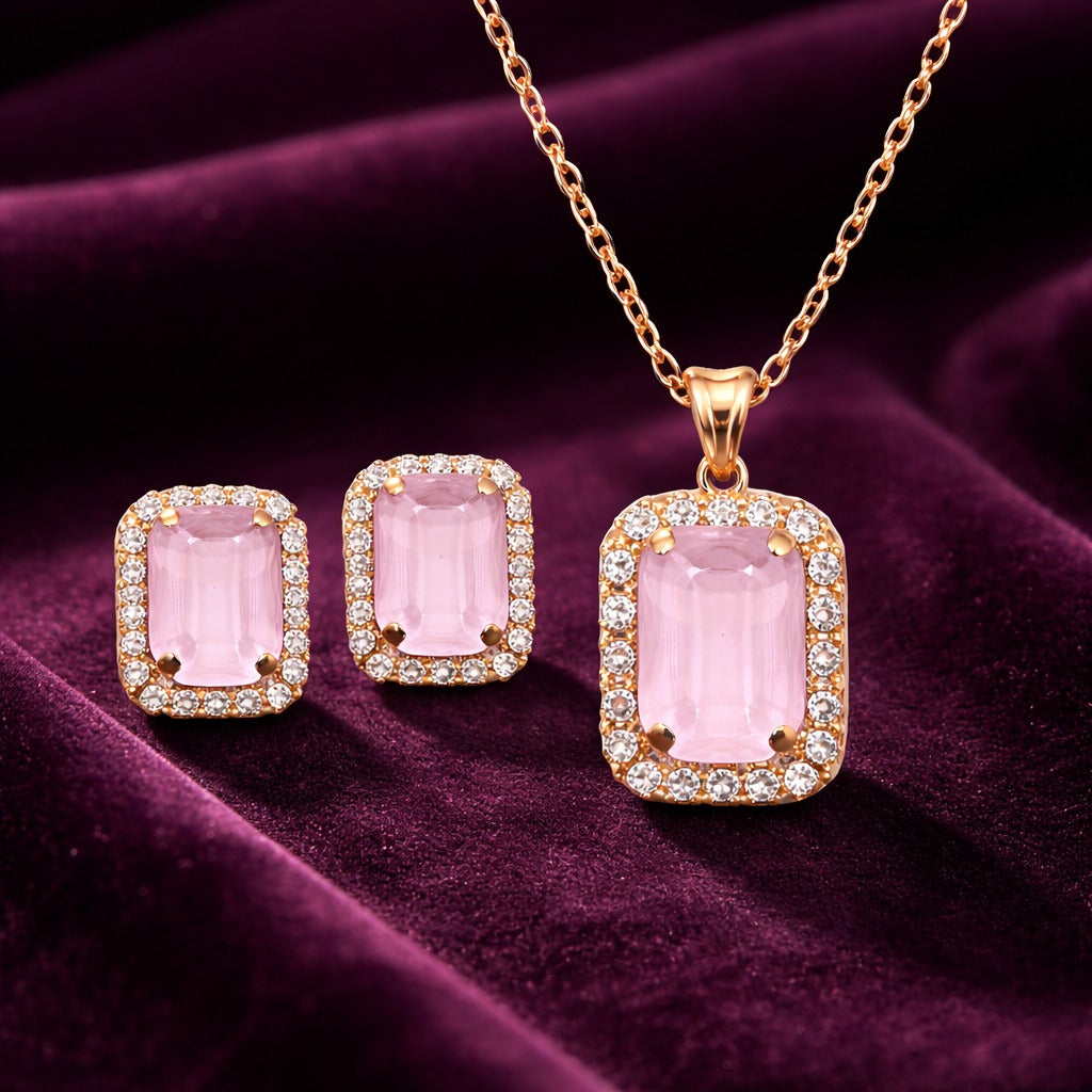 Elegant Golden Teardrop Stone Jewelry Set – Necklace & Earrings