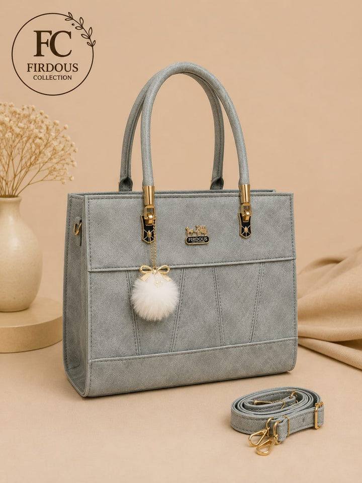 Grey Textured Handbag  Structured &amp; Spacious