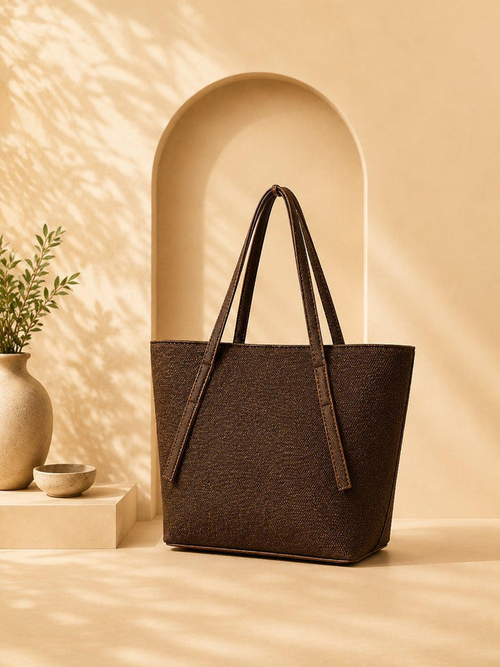 Espresso Brown Shoulder Tote | Structured Woven-Texture Bag