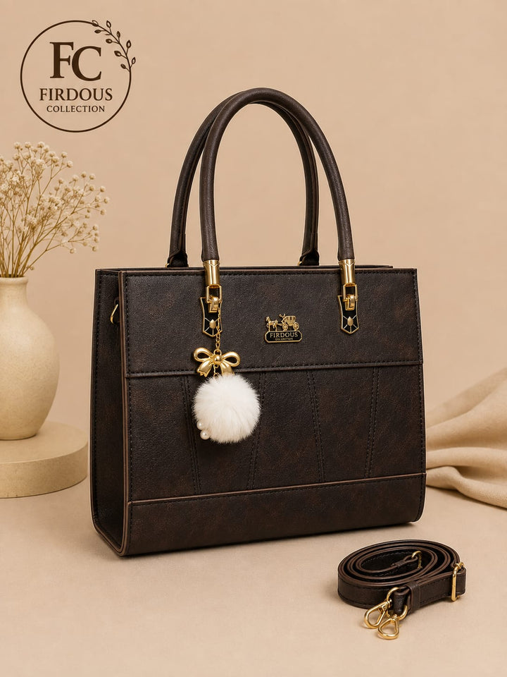 Coffee Brown Structured Handbag – Big Size, Center Compartment