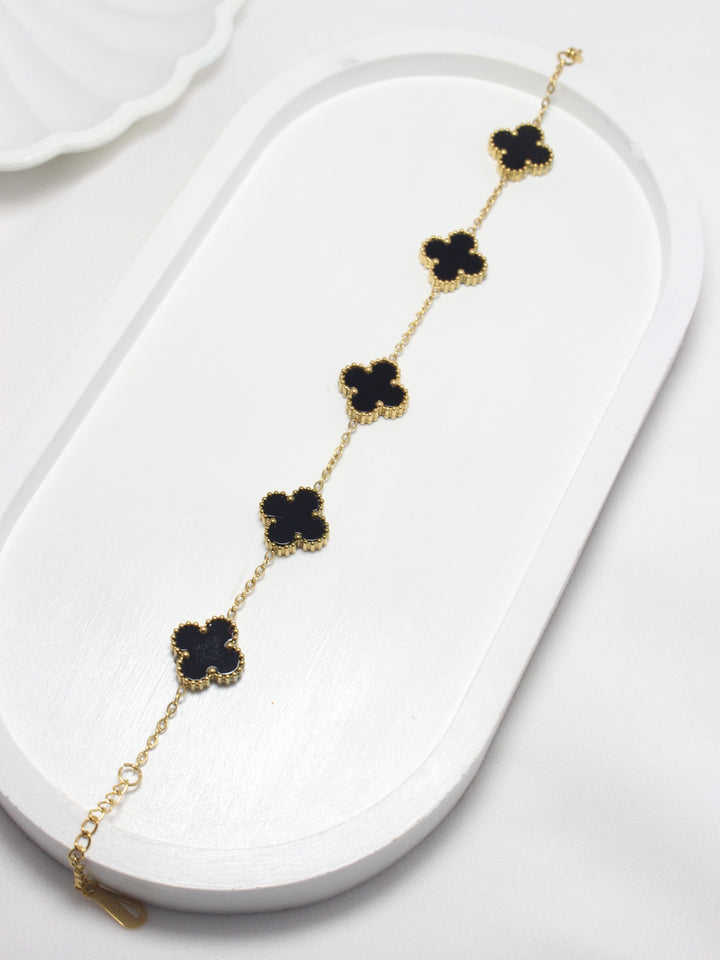 Luxury Black Clover Charm Bracelet – Premium Gold-Tone Jewelry