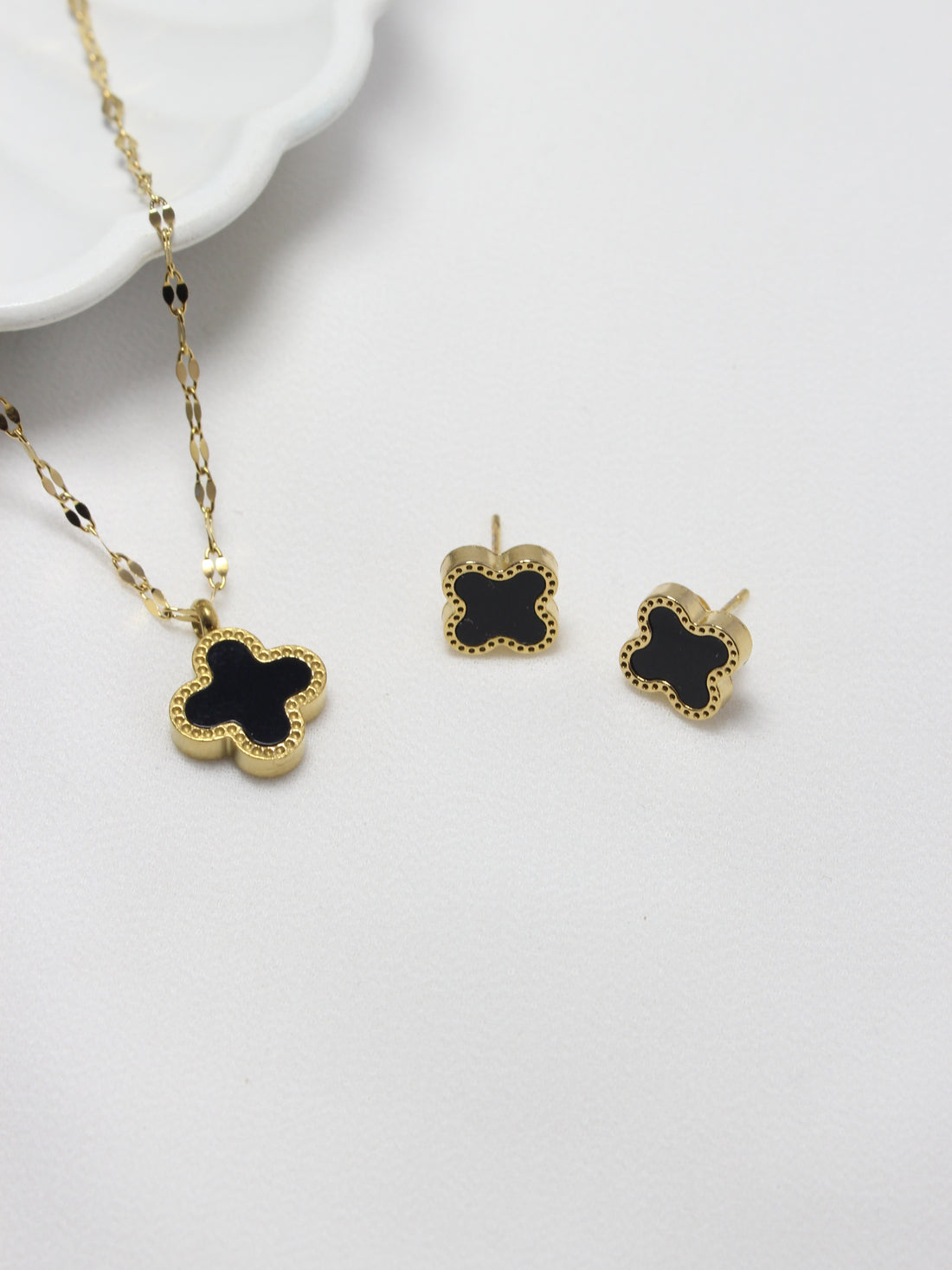 Black Clover Jewelry Set  Luxury Necklace & Earrings Set
