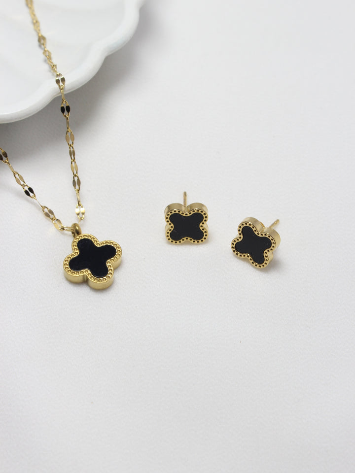 Black Clover Jewelry Set  Luxury Necklace & Earrings Set