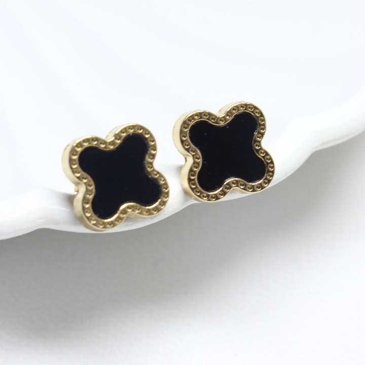 Black Clover Stud Earrings  Elegant Luxury Jewelry