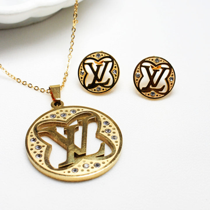 Luxury Crystal-Studded Pendant & Earrings Set