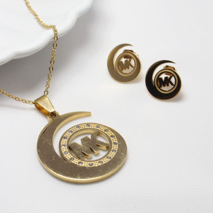 MK Crescent Jewelry Set  Gold Tone Necklace & Earrings