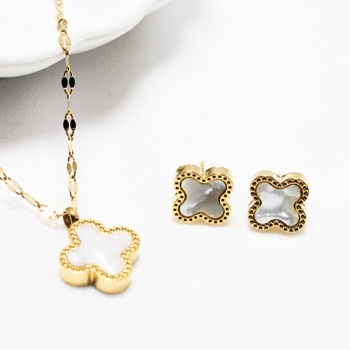 White Clover Necklace & Earrings Set