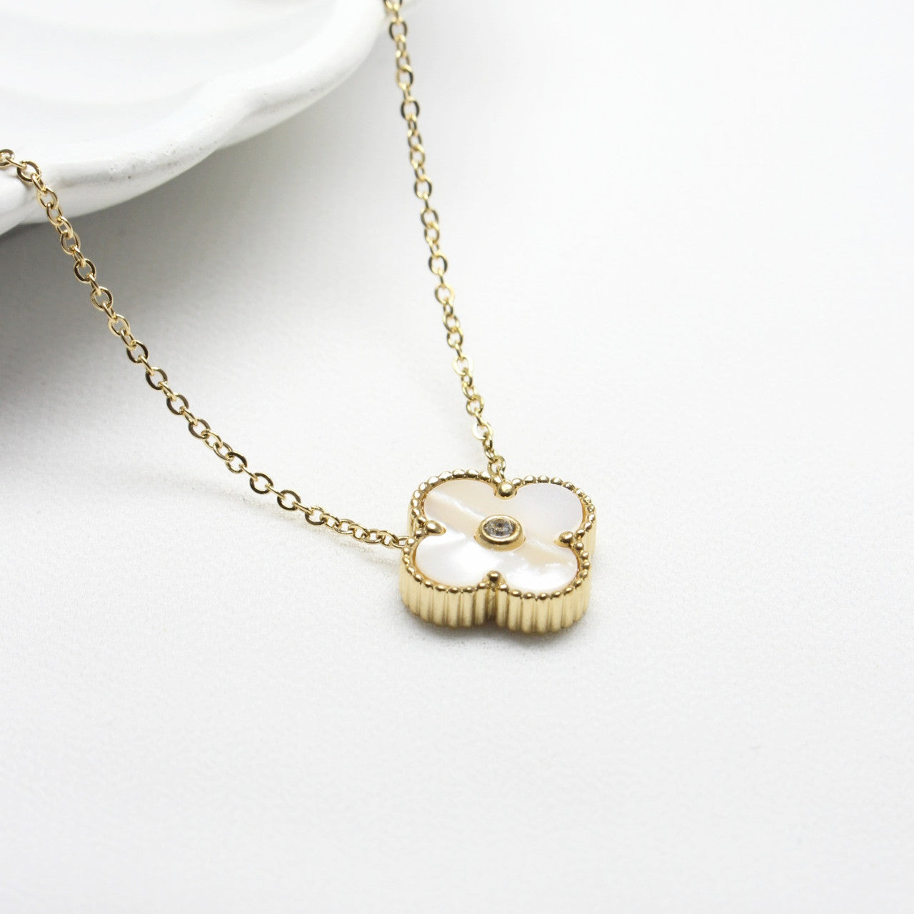 Elegant White Clover Necklace