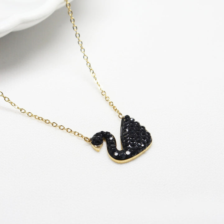 Black Crystal Swan Pendant Necklace