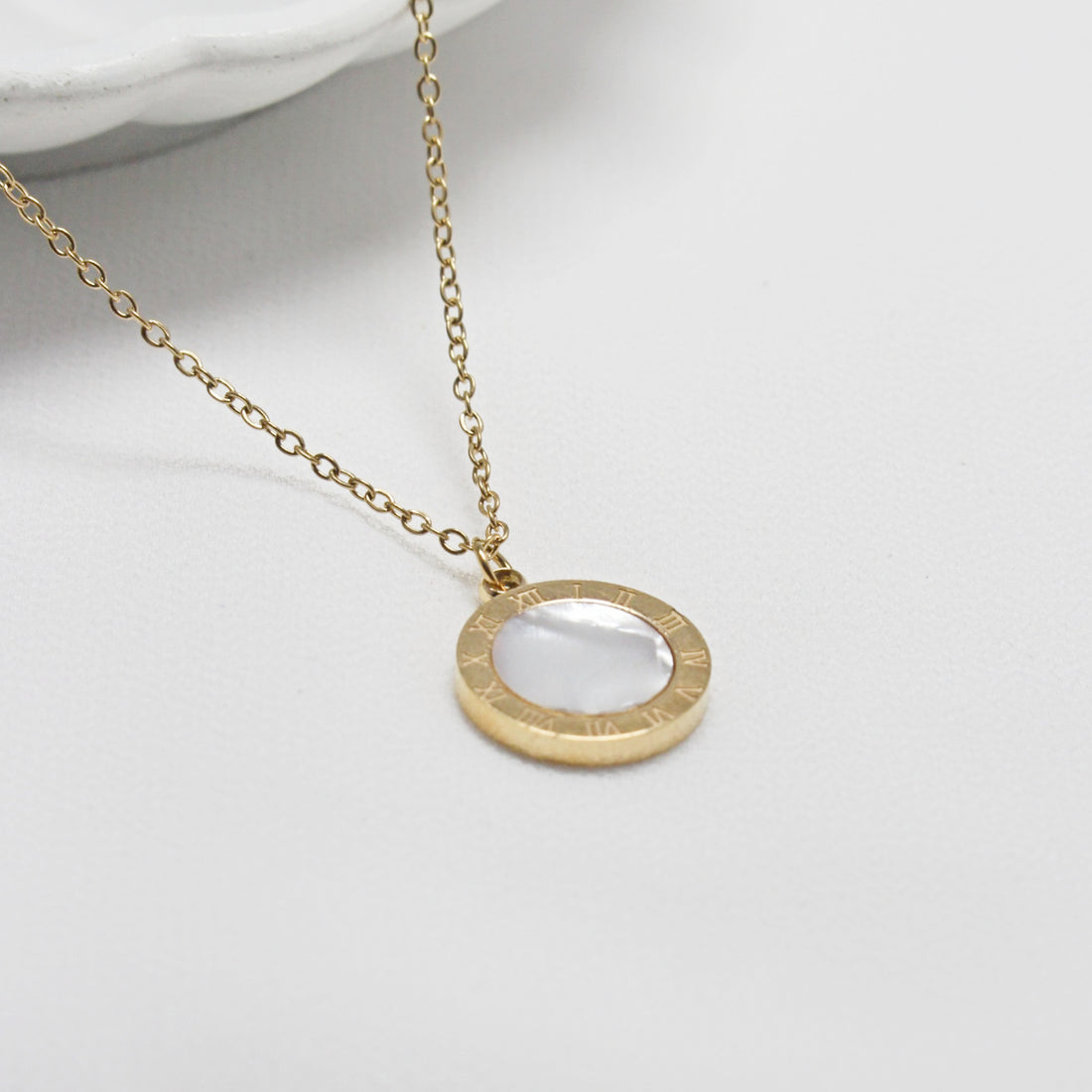 White Roman Pendant Necklace
