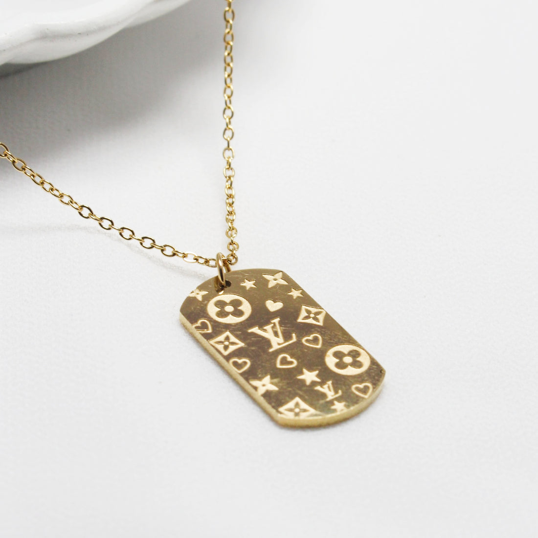 Gold-Tone Engraved Tag Pendant Necklace