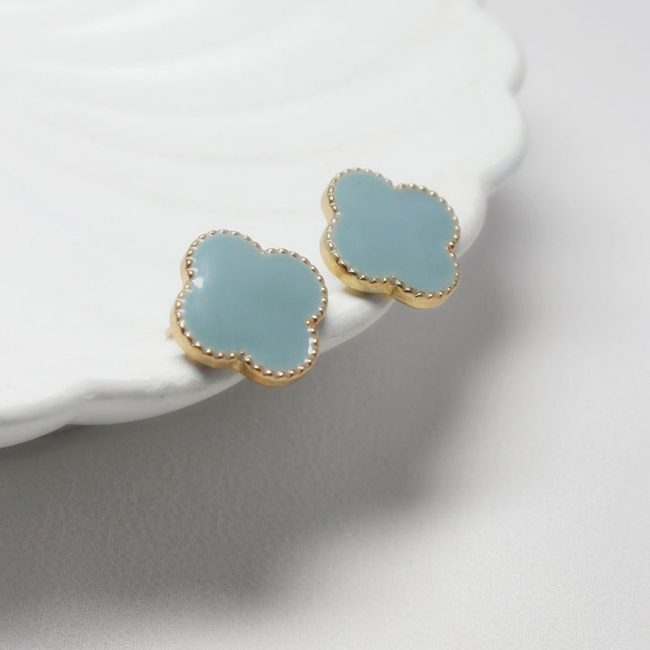 Sky Blue Clover Stud Earrings