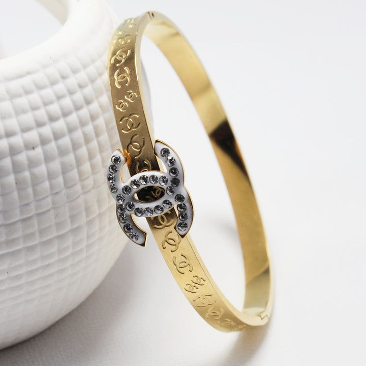 Luxury Gold-Tone Crystal Bangle Bracelet