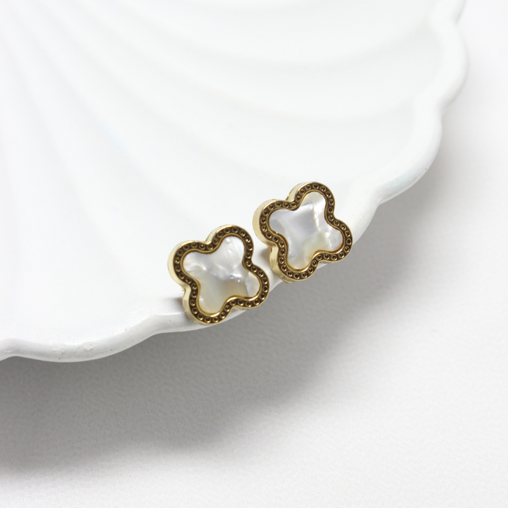 Elegant Clover Mother of Pearl Stud Earrings