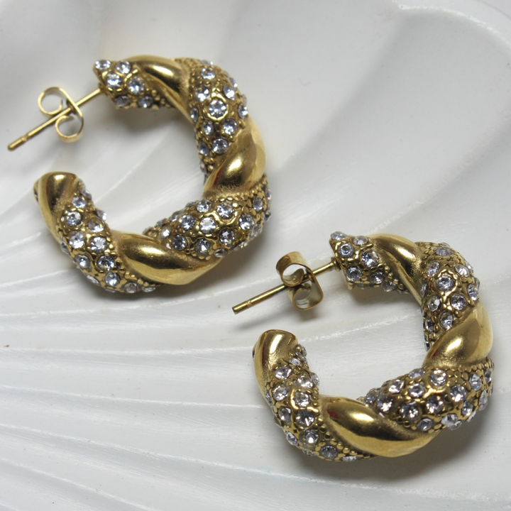 Gold-Tone Crystal Twisted Hoop Earrings