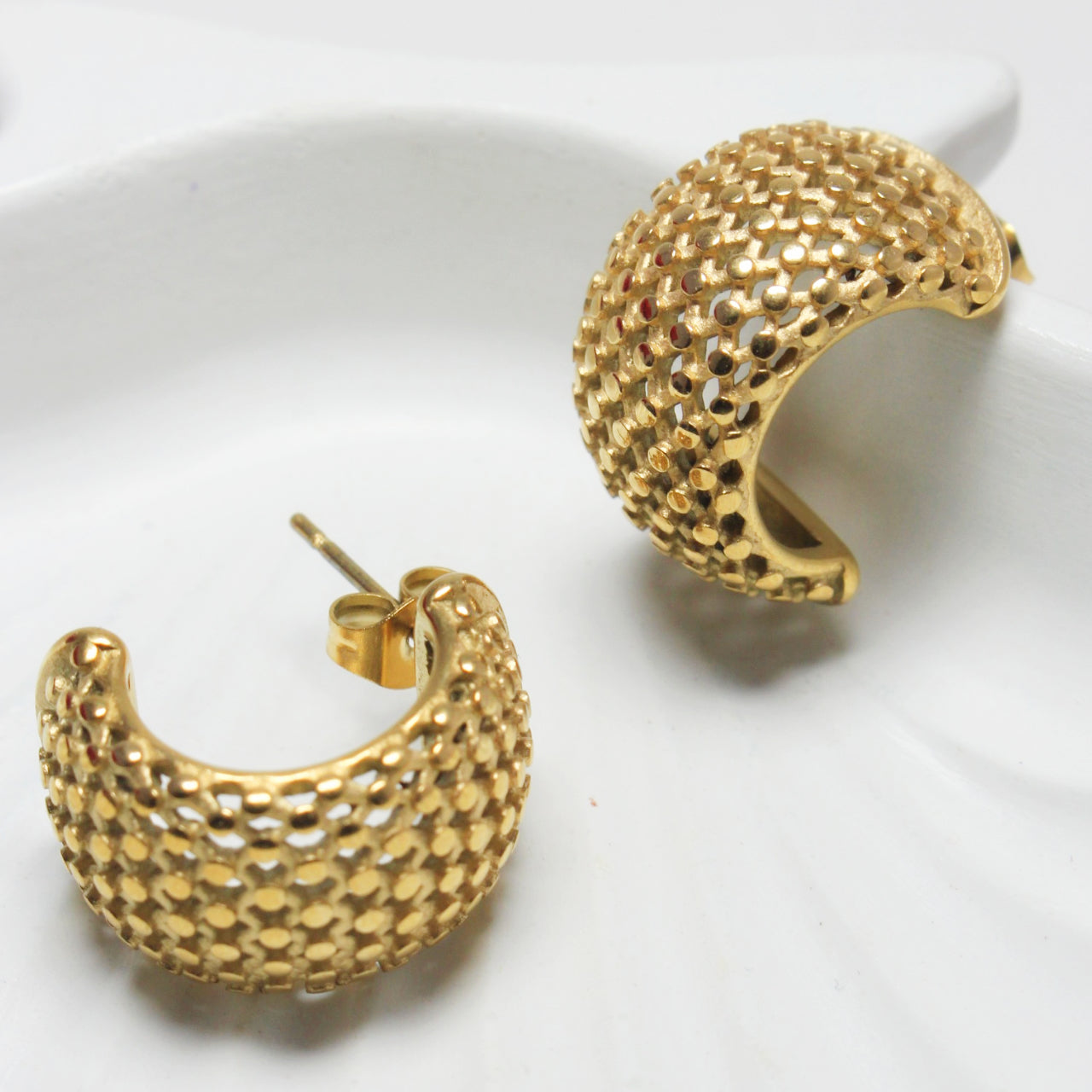 Gold-Tone Textured Half Hoop Earrings