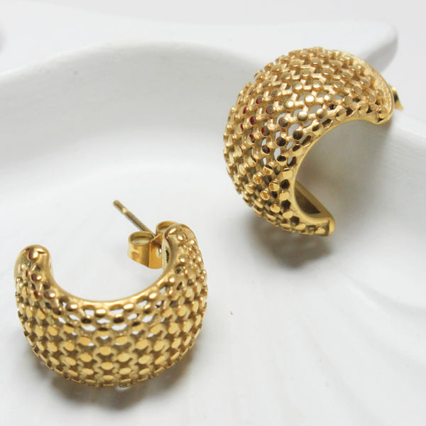 Gold-Tone Textured Half Hoop Earrings