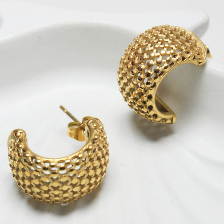 Gold-Tone Textured Half Hoop Earrings