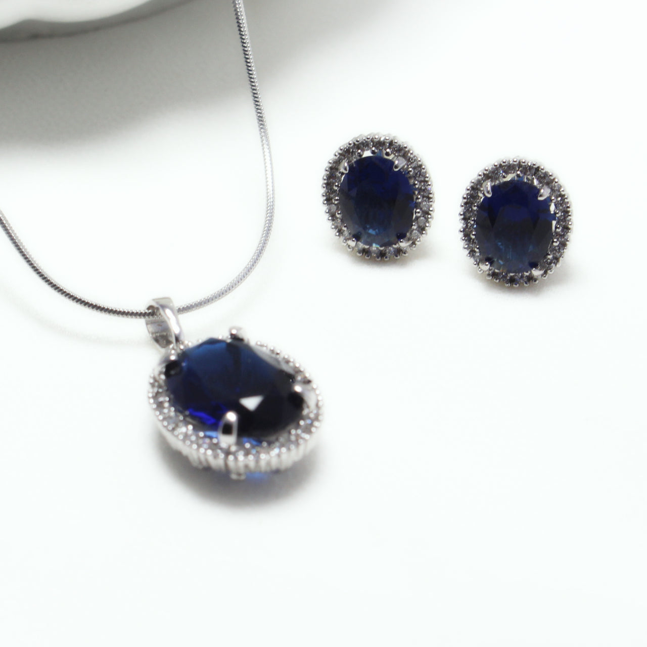 Royal Blue Crystal Jewelry Set  Elegant Pendant & Earrings