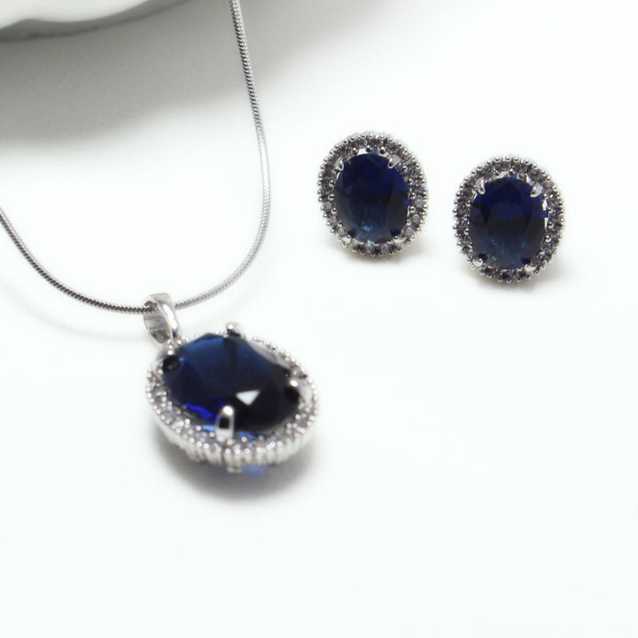Royal Blue Crystal Jewelry Set  Elegant Pendant & Earrings