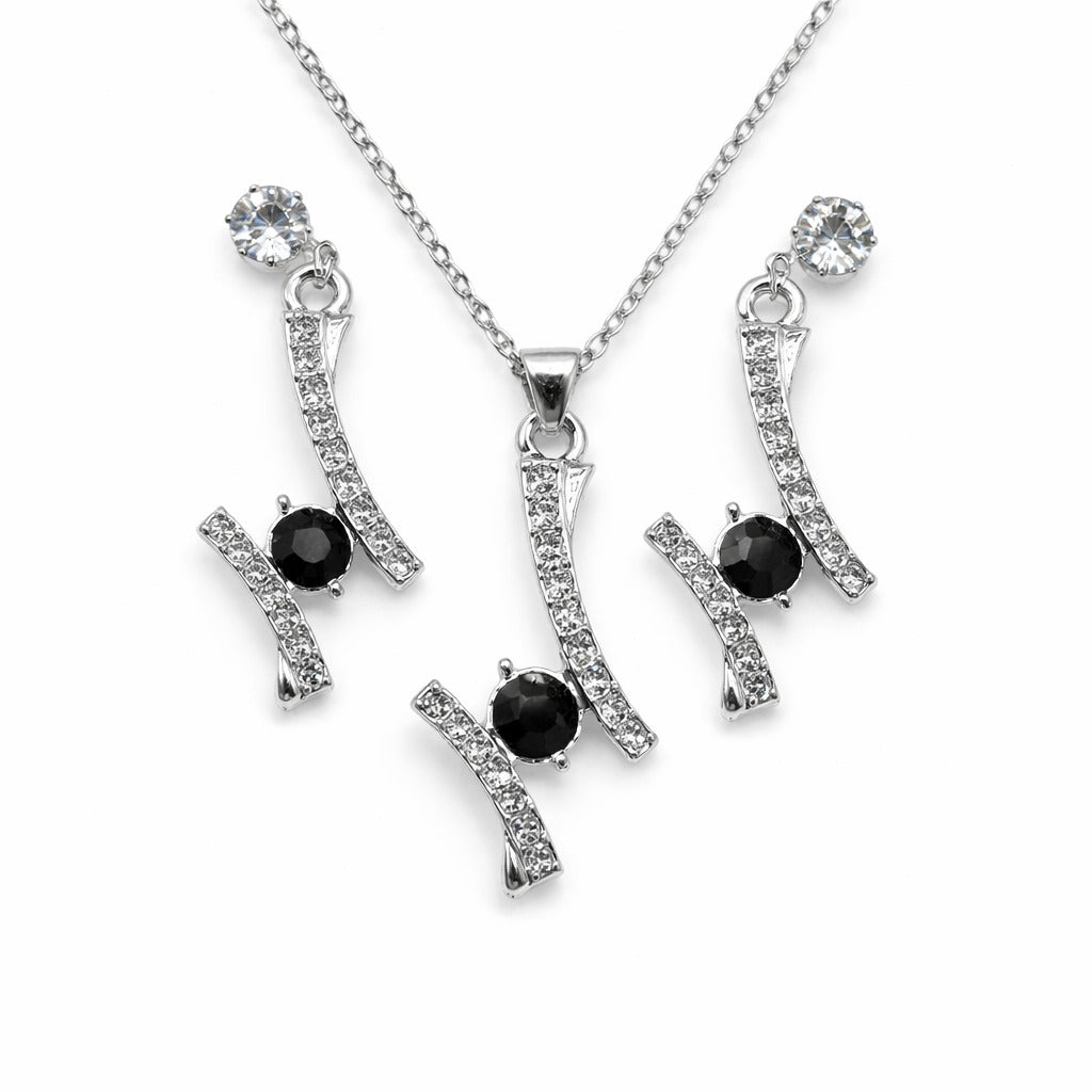 Elegant Silver Teardrop Stone Jewelry Set – Necklace & Earrings