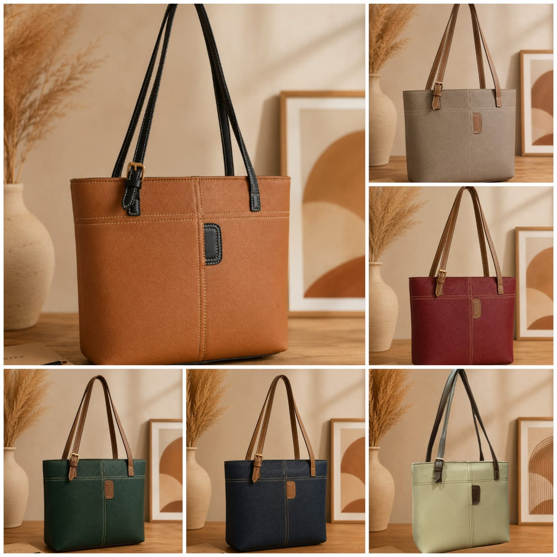 Tan Grained Tote | Black Strap Everyday Shoulder Bag