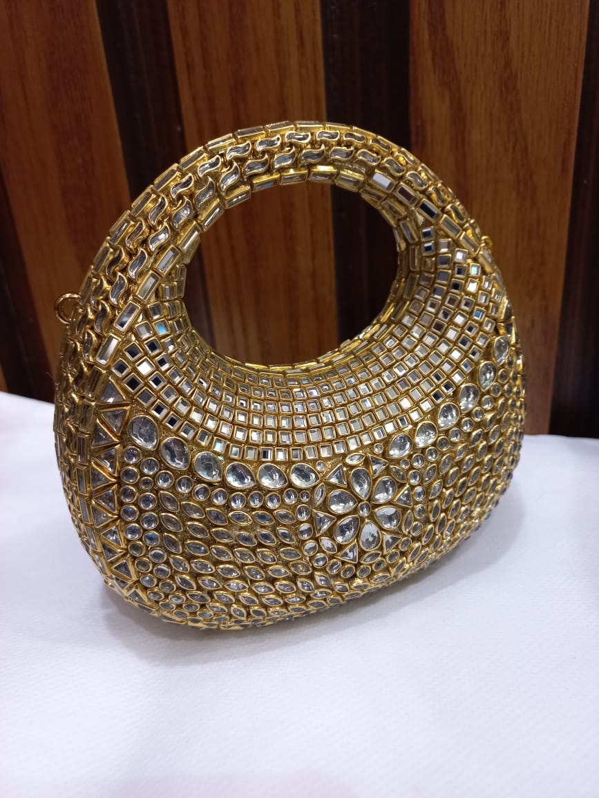 High Quality Metal Kundan Clutch
