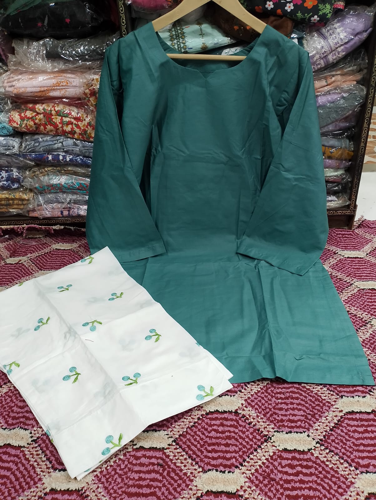 Elegant Embroidered Cotton 2-Piece Farshi Salwar Set