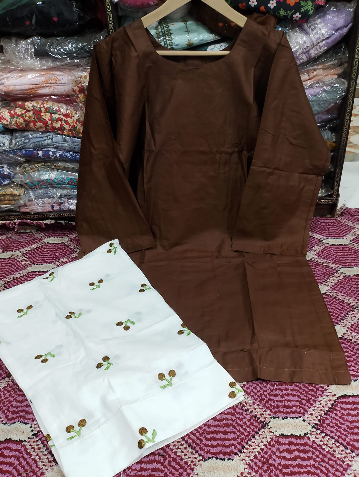 Elegant Embroidered Cotton 2-Piece Farshi Salwar Set