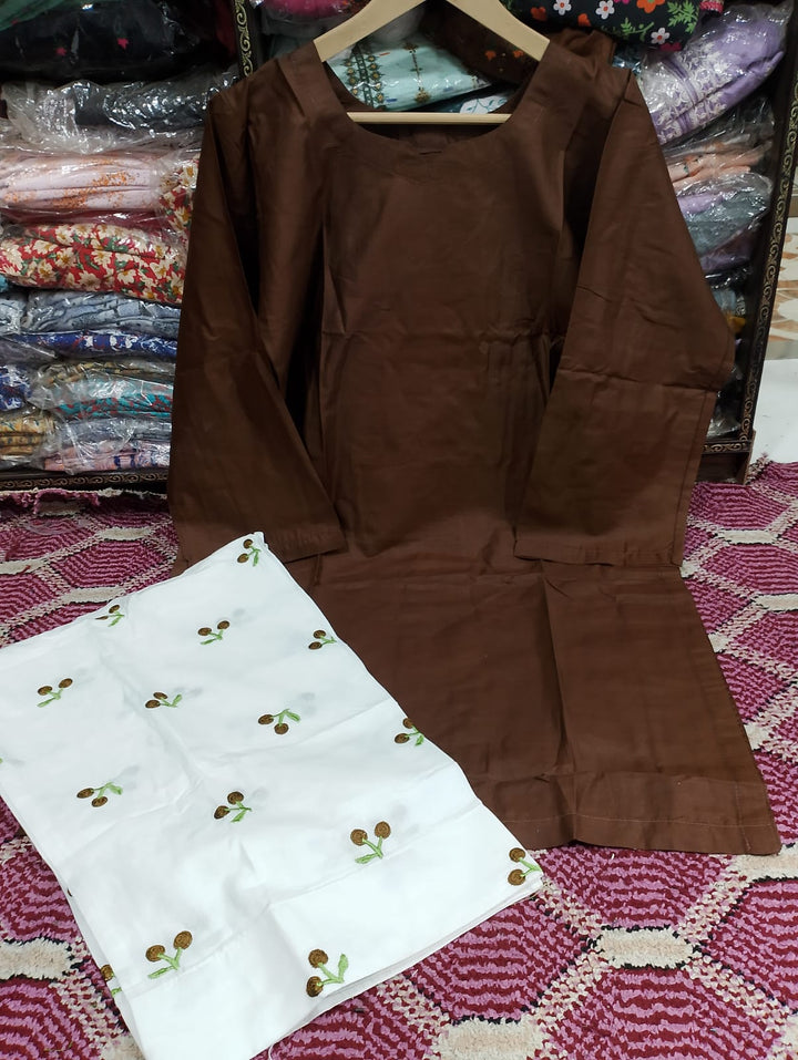 Elegant Embroidered Cotton 2-Piece Farshi Salwar Set