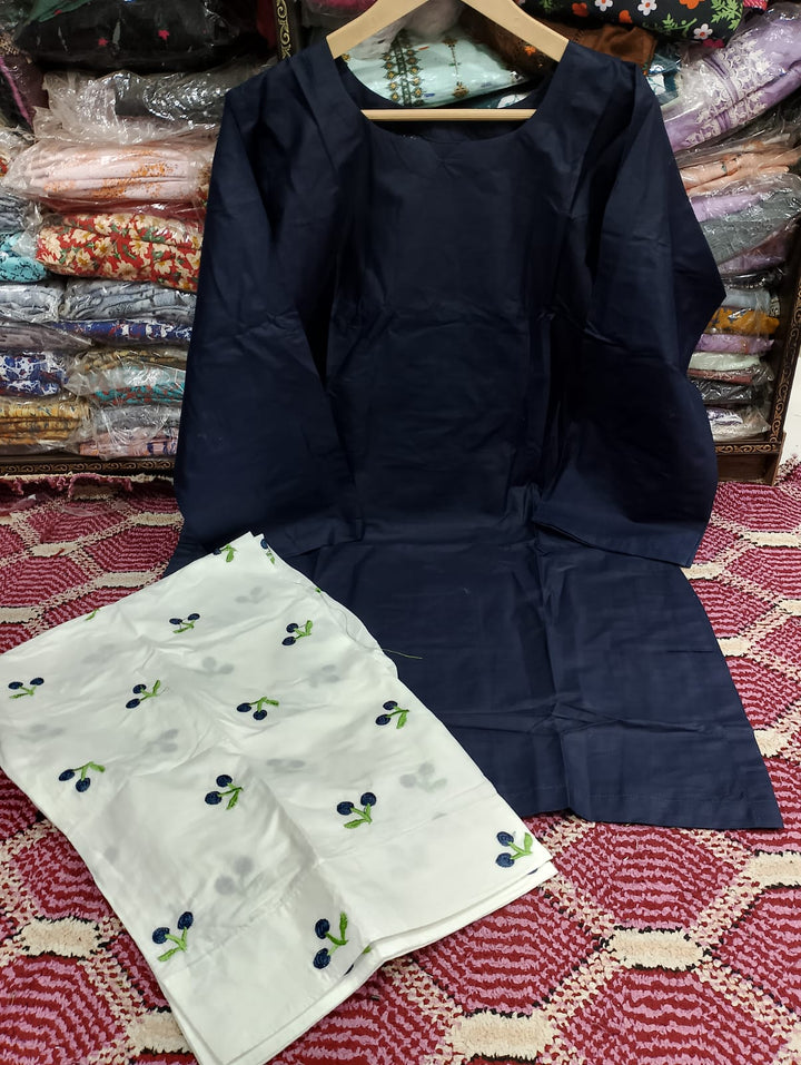 Elegant Embroidered Cotton 2-Piece Farshi Salwar Set