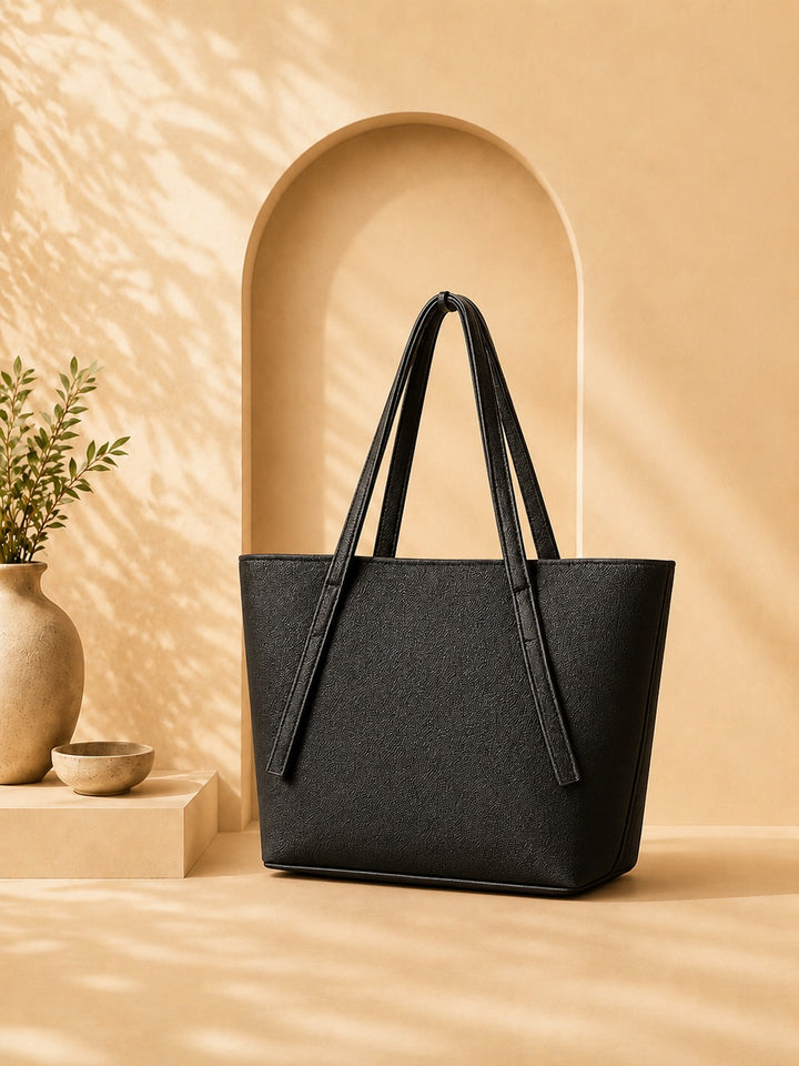 Classic Black Shoulder Tote | Structured Faux Leather Bag