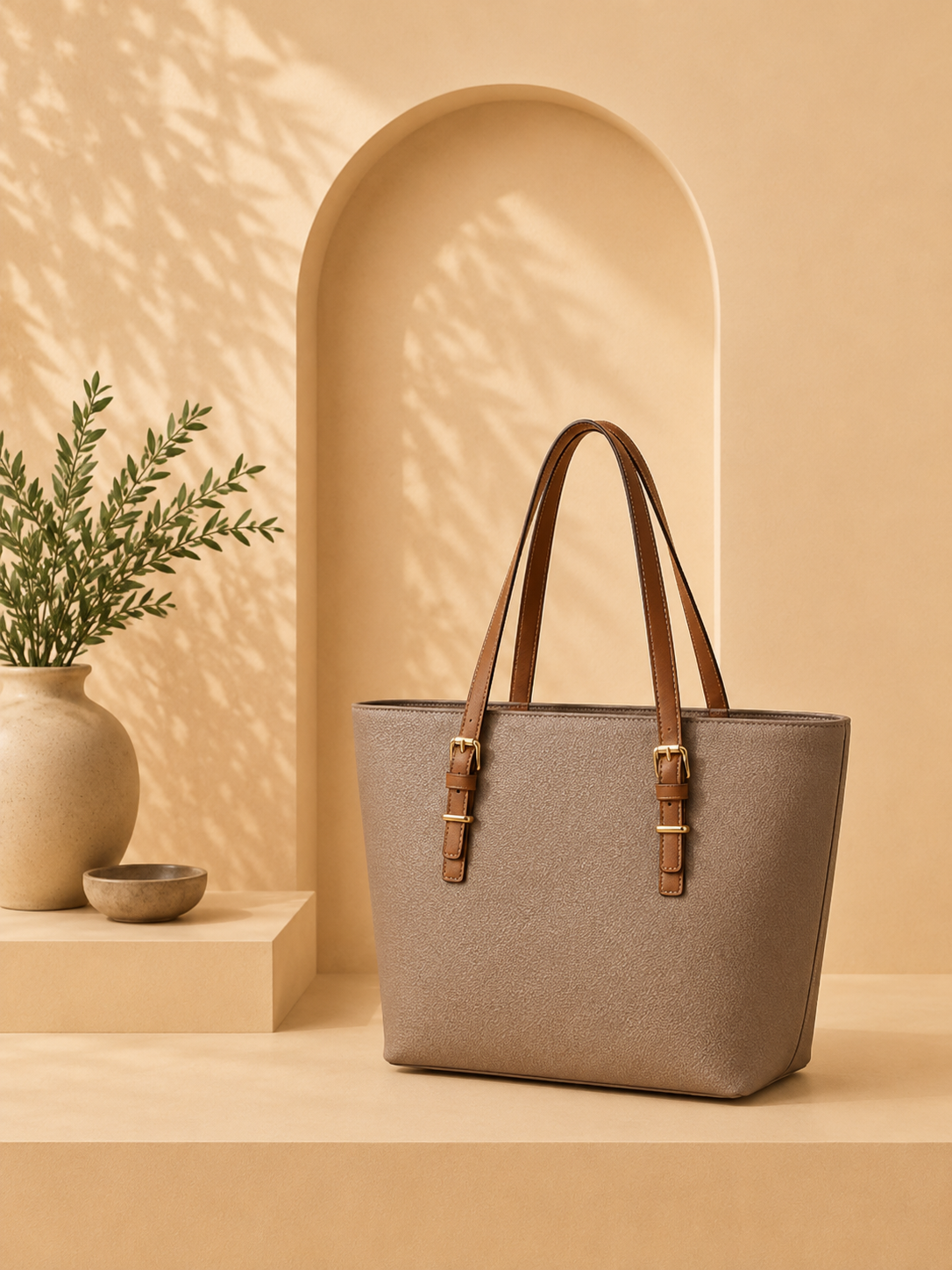 Stone Neutral Tote | Structured Shoulder Bag