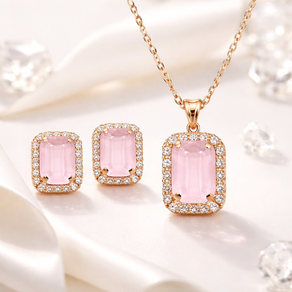 Elegant Golden Teardrop Stone Jewelry Set – Necklace & Earrings