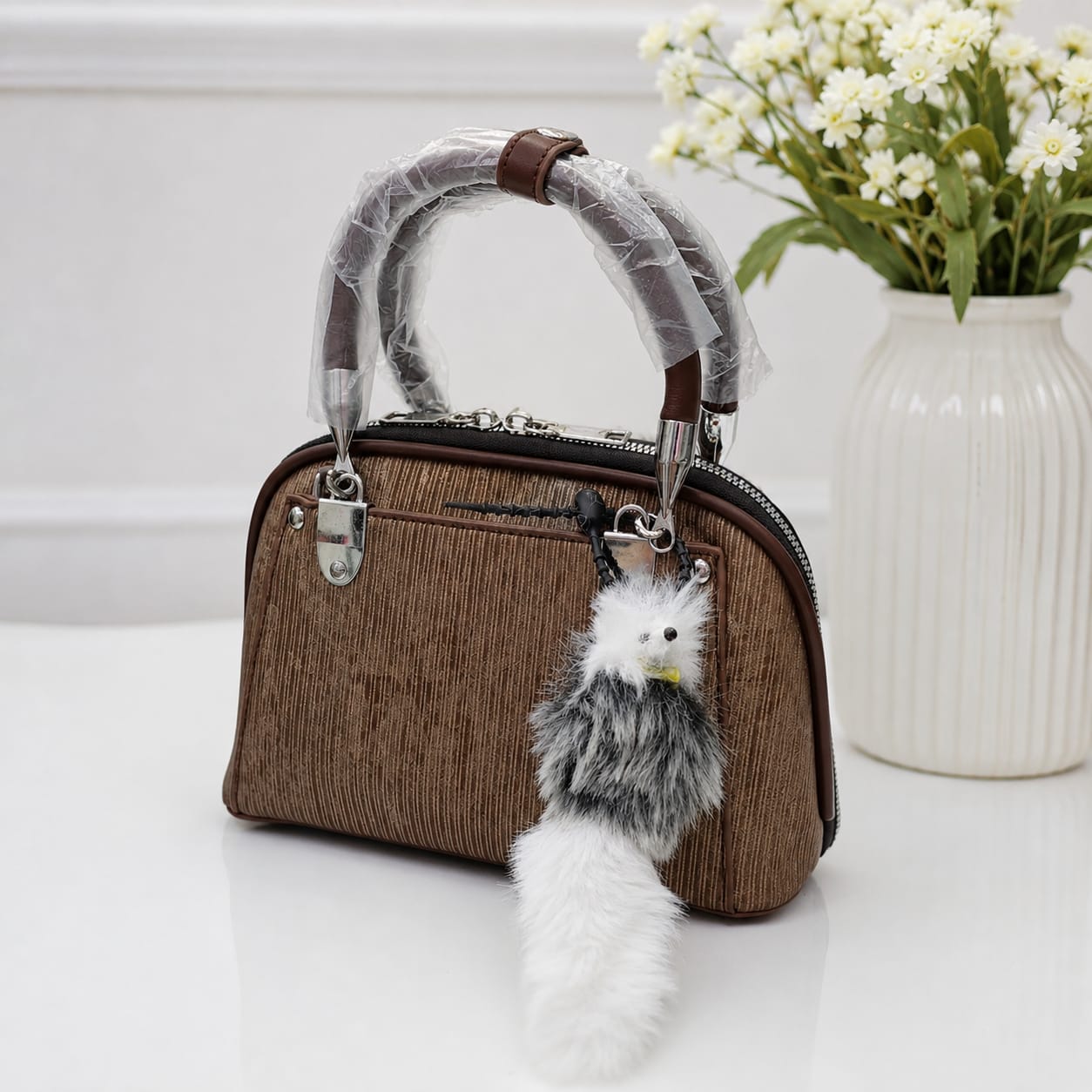Textured Imported Handbag with Free Charm