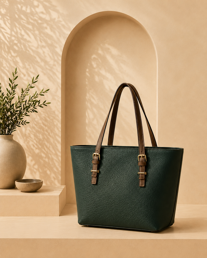 Forest Green Tote | Buckled Strap Shoulder Bag