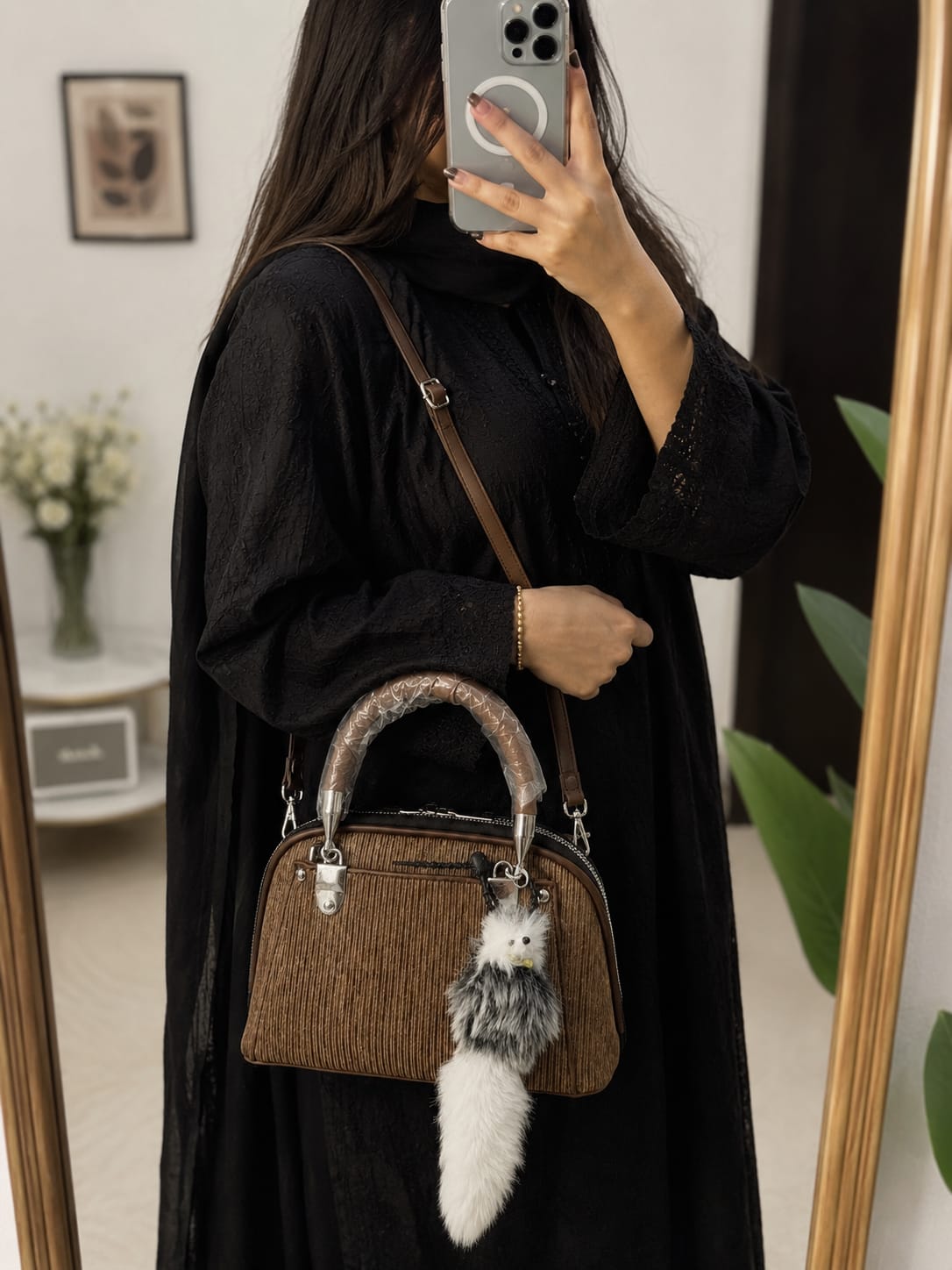 Textured Imported Handbag with Free Charm