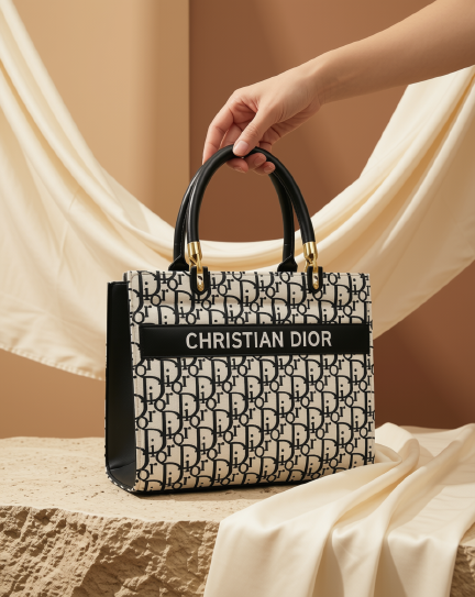 Monochrome Woven Structured Tote | Top Handle Handbag